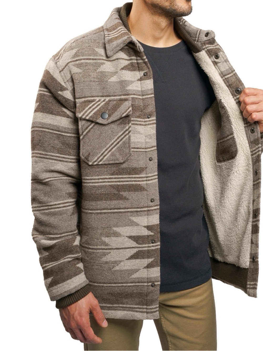 Jachs Brown Sherpa Lined Wool Blend Jacket Heavyweight Size M - Picture 2 of 8